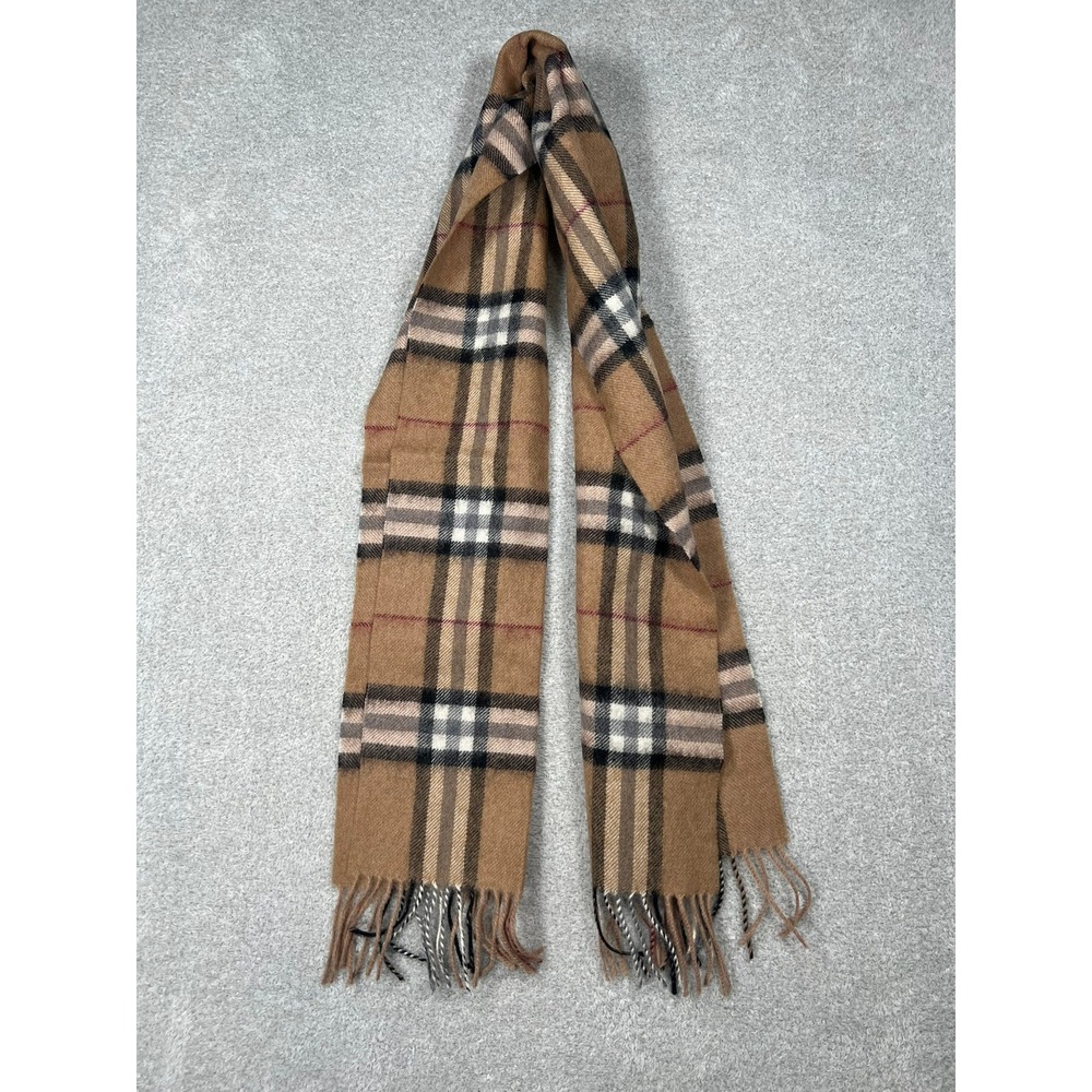 Nordstrom 100% Wool Scarf Plaid Tan Made in W Germany Vintage Style Fringed